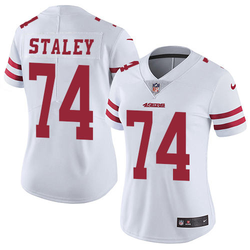 Nike 49ers #74 Joe Staley White Women's Stitched NFL Vapor Untouchable Limited Jersey